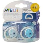 AVENT BABY SILICONE PACIFIER NIGHT 0-6 MONTHS 2P SCF176/68